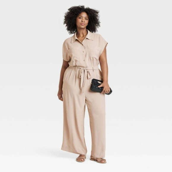 a new day | Short Sleeve Jumpsuit Khaki Recycled Polyester - Picture 3 of 3